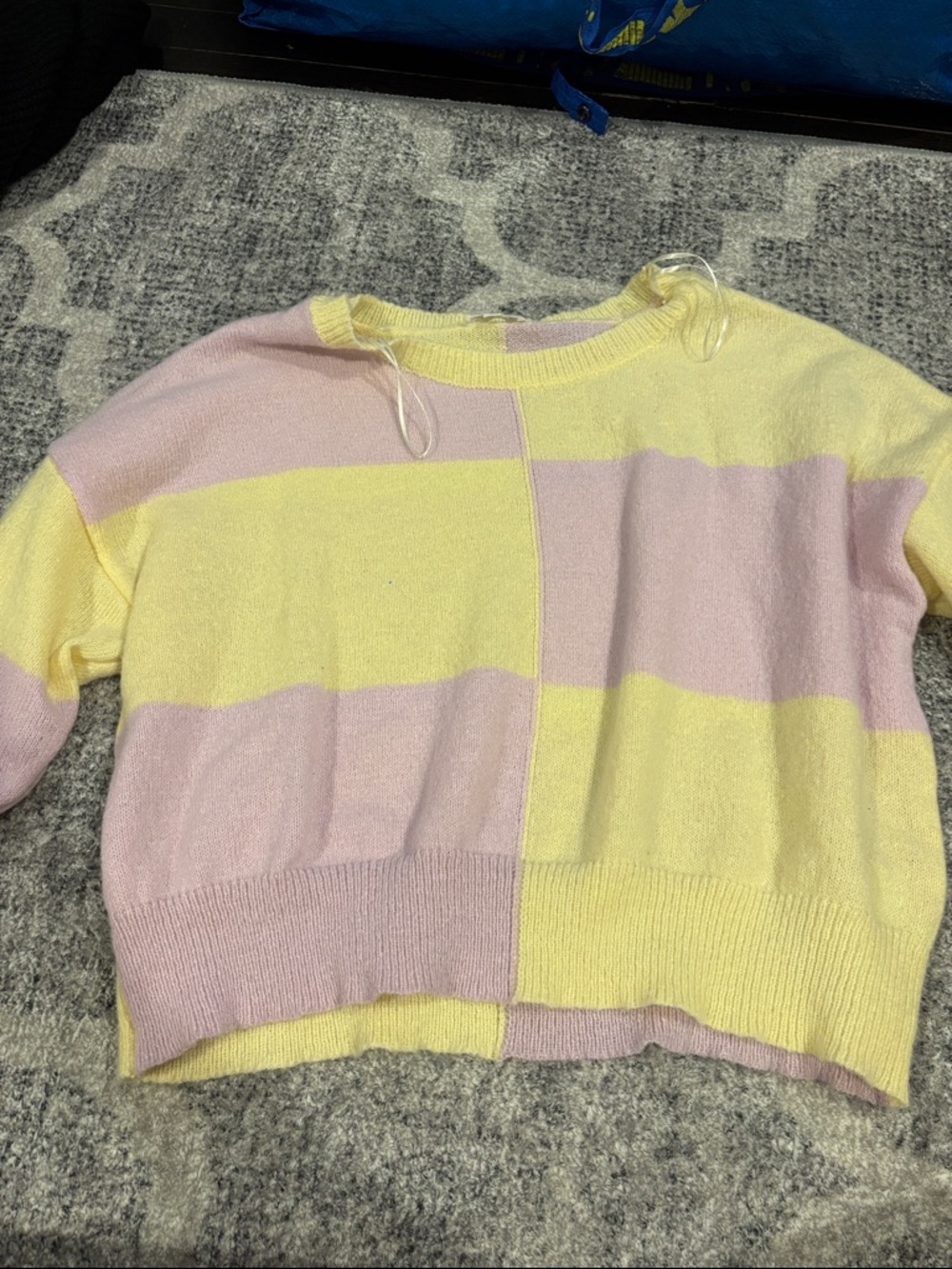 Pastel Stripe Crewneck Sweater Top - Yellow & Pink